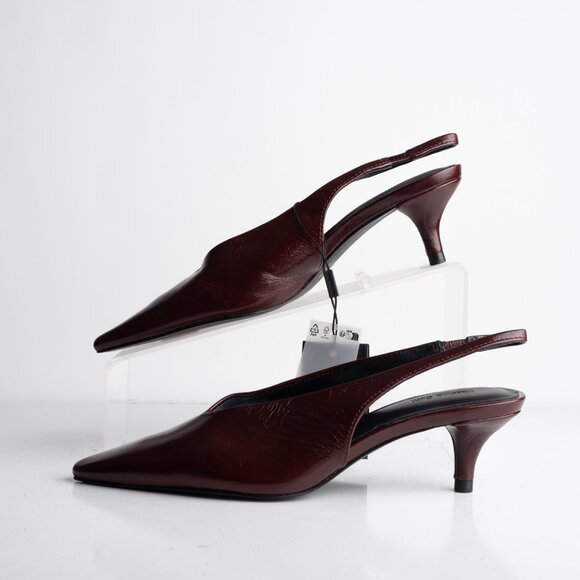 Massimo Dutti Womens Leather Slingback Heels Burgundy Red US 9 EU 40 New - Picture 5 of 8